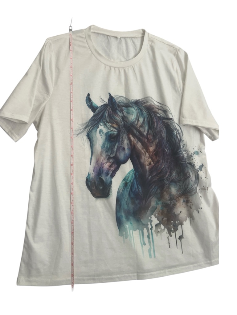 White Tee With Watercolor Horse Graphic, Size 1xl